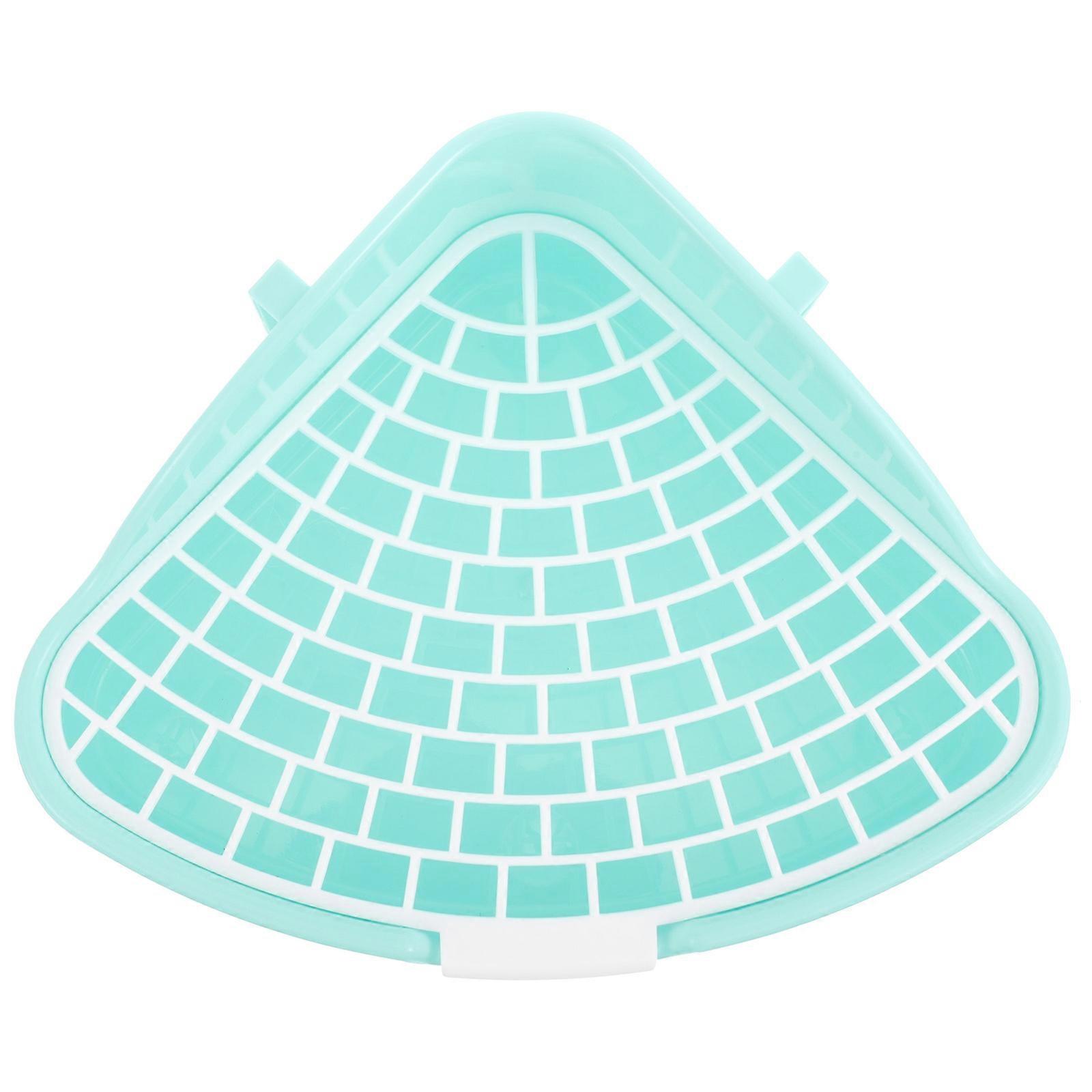 Skyblue Plastic Corner Litter Box for Pets Triangle Shaped with Splashproof Edge Suitable for Small Animals 9.84x9.84x7.09in