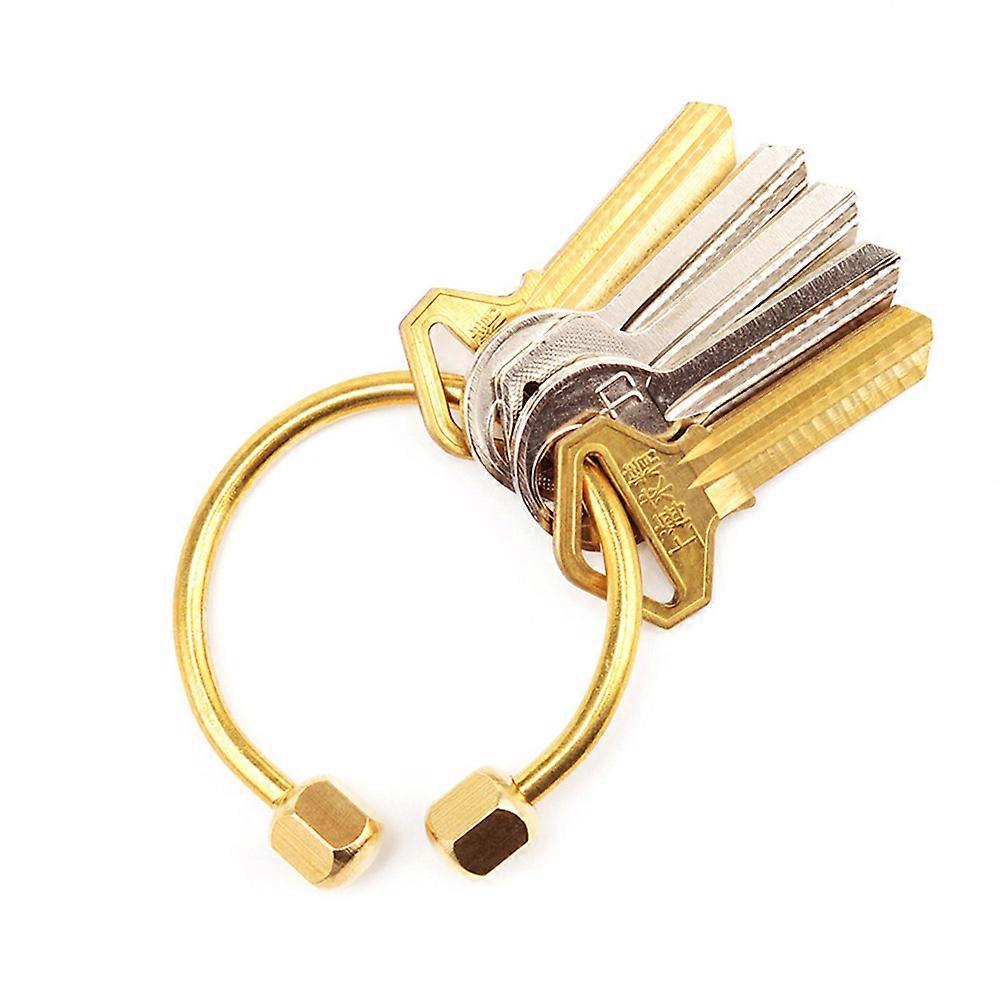 Handmade Golden Brass Keychain Sturdy Outdoor Key Ring for Holding Keys with AntiLost Design
