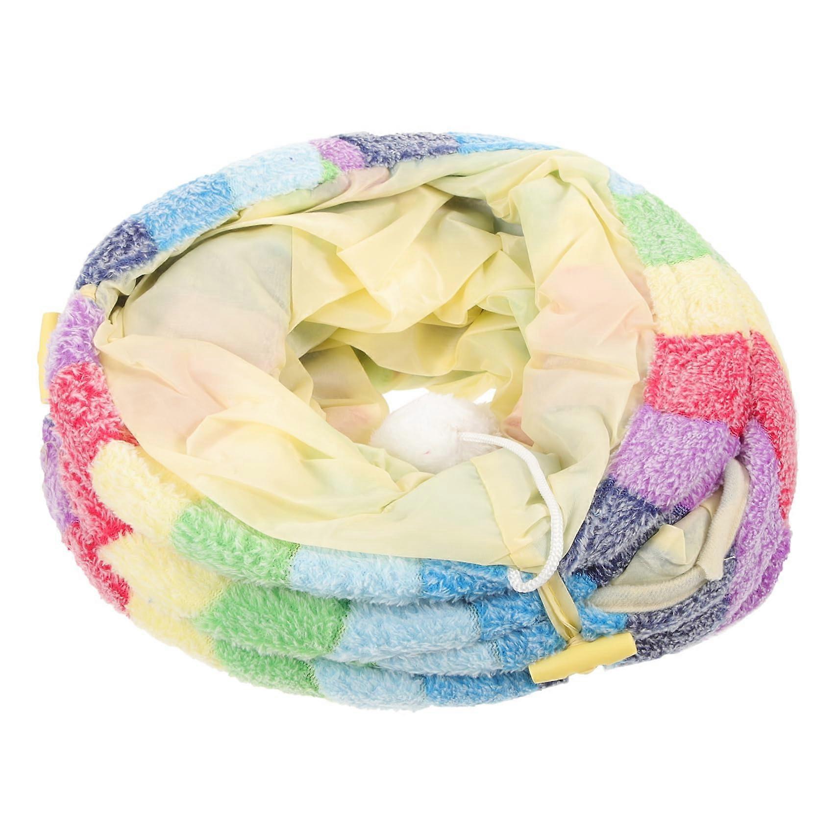 1 Piece Rainbow Cat Tunnel Outdoor Kitten Compact Foldable Cat Cave Indoor Cat Toy Maze Cat Hideaway Tunnel Plush Pastel Fold Flannel Colorful