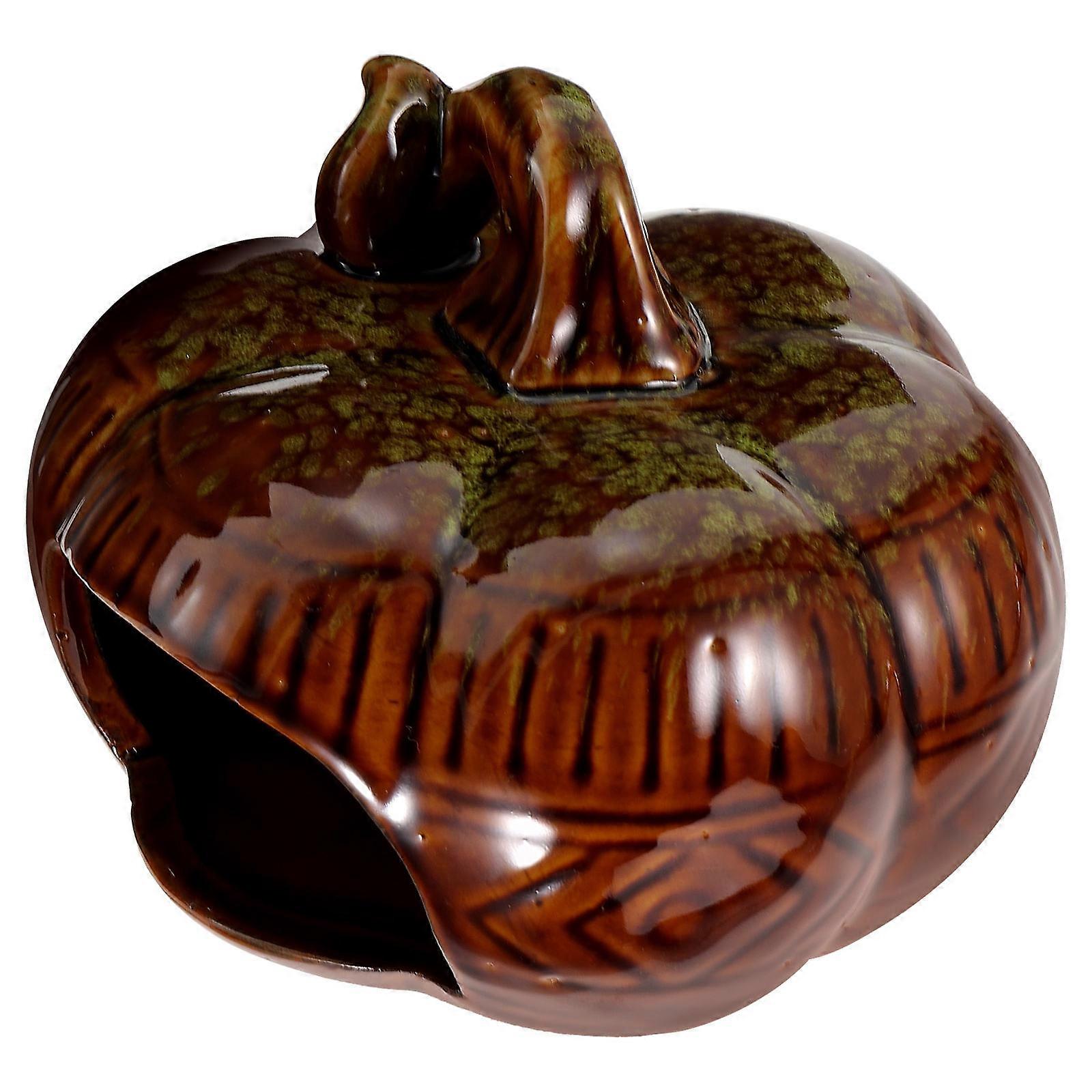 Pumpkin Shape Ceramic Hamster Hideout For Pet Hamsters Ideal For Summer Cooling With Light Brown Color 1Pcs