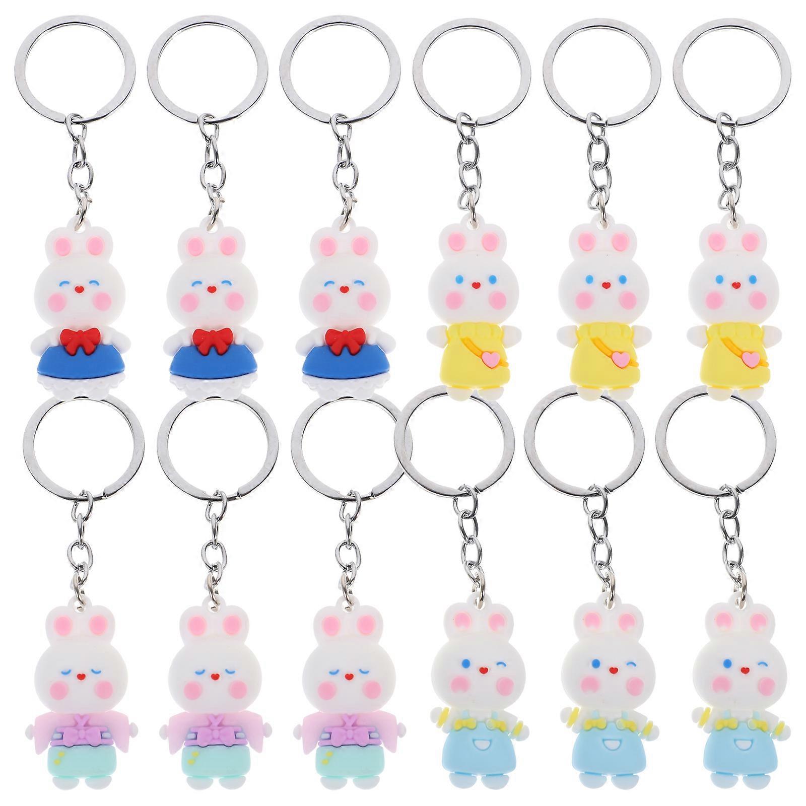 Mini Backpack Keychain 12Pcs Cute Rabbit Key Rings Decor Assorted Color Backpack Hanging