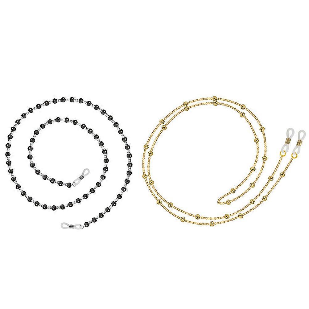 2pcs Decorative Eyeglasses Chains with Bead Design, Non Slip Hanging Cords for Secure and Stylish Glasses Accessory