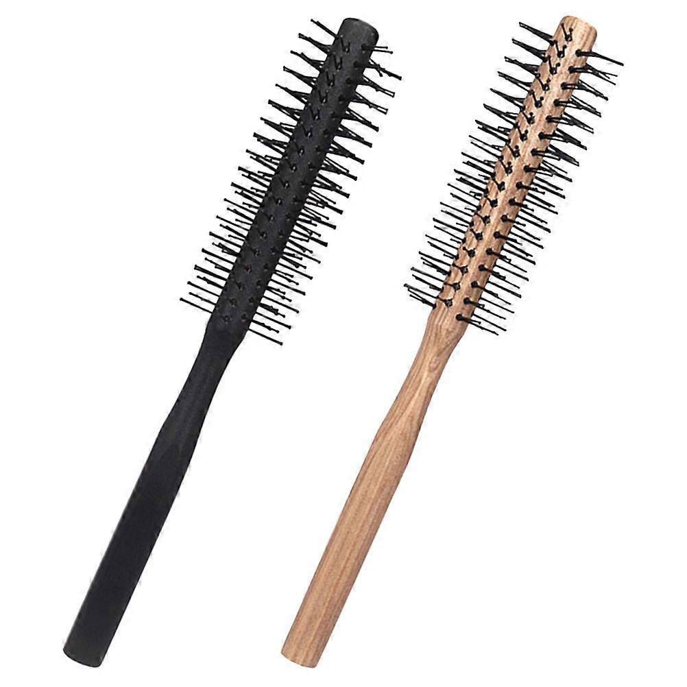 Round Hairbrush for Blow Drying with Wood and Nylon Bristles for Curly Hair at Home Use Assorted Color