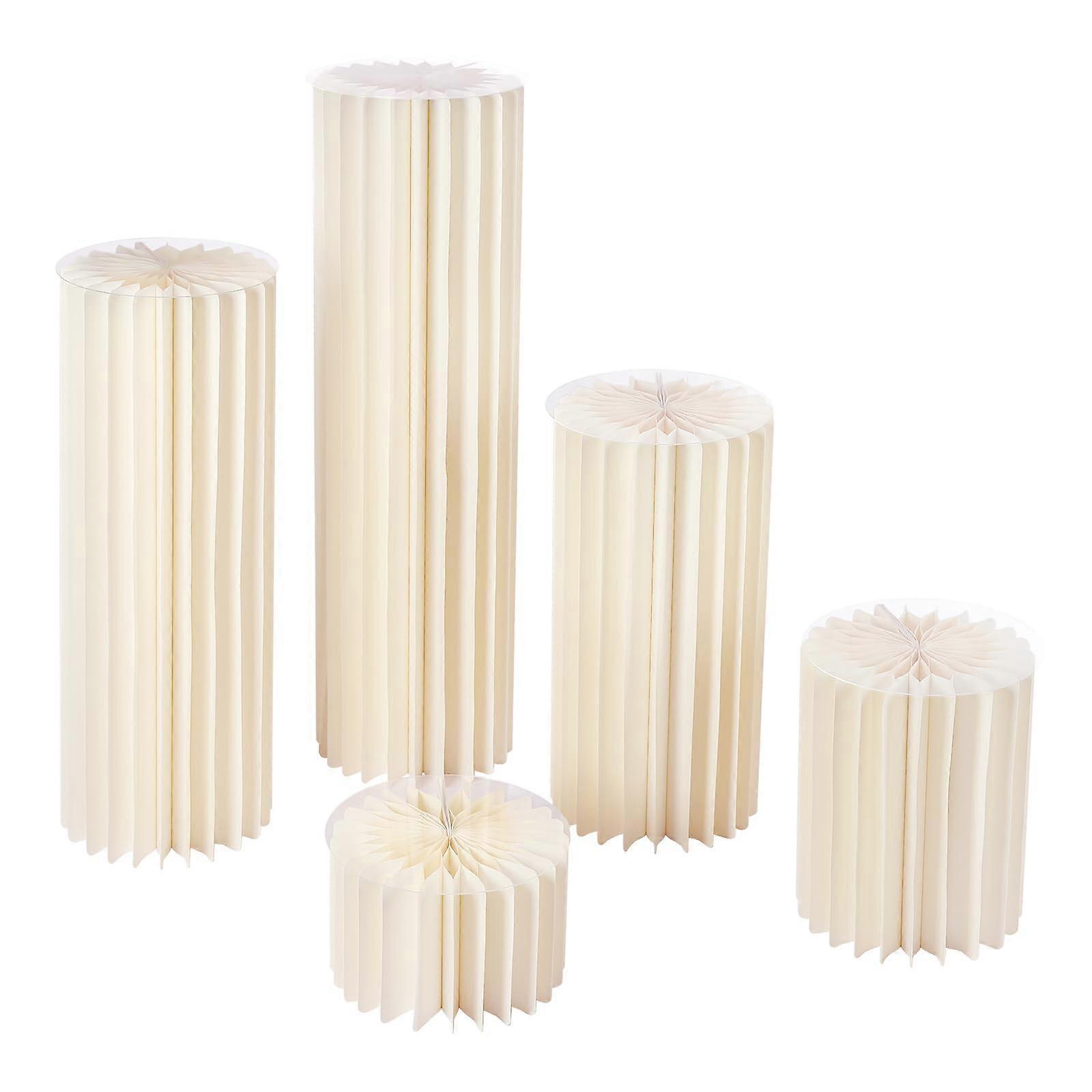 5-Piece Cardboard Flower Stand Set 20 cm to 1 m Height 50 kg Load Capacity PVC Panels 30 cm Diameter Foldable Honeycomb Design White