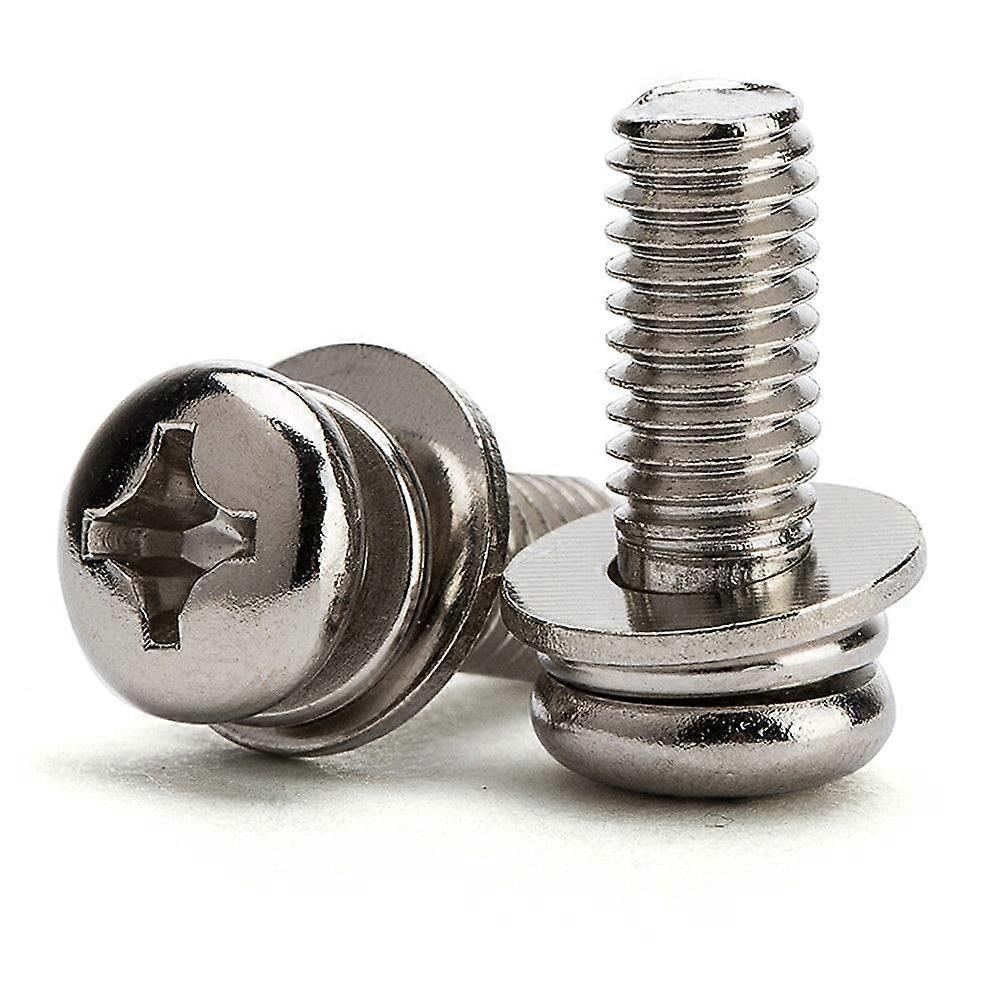 M3M4M5M6 304 Stainless Steel Round Head Three Combination Screw Set, M6 x 30 Flat Pad Screws, 15 Pieces