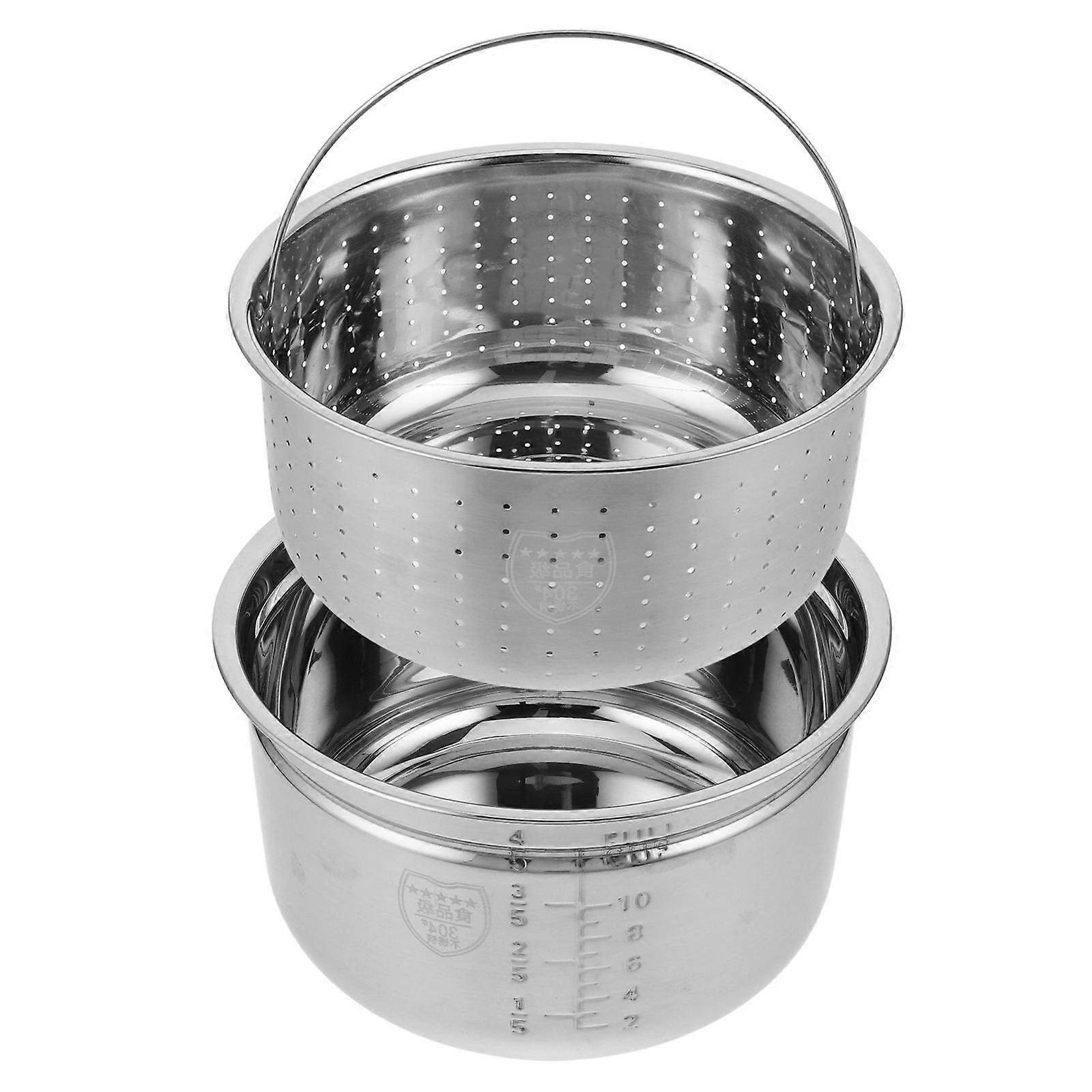 Silver Stainless Steel Inner Pot with Steamer Basket for Electric Cooker 1 Set Non-Stick Replacement