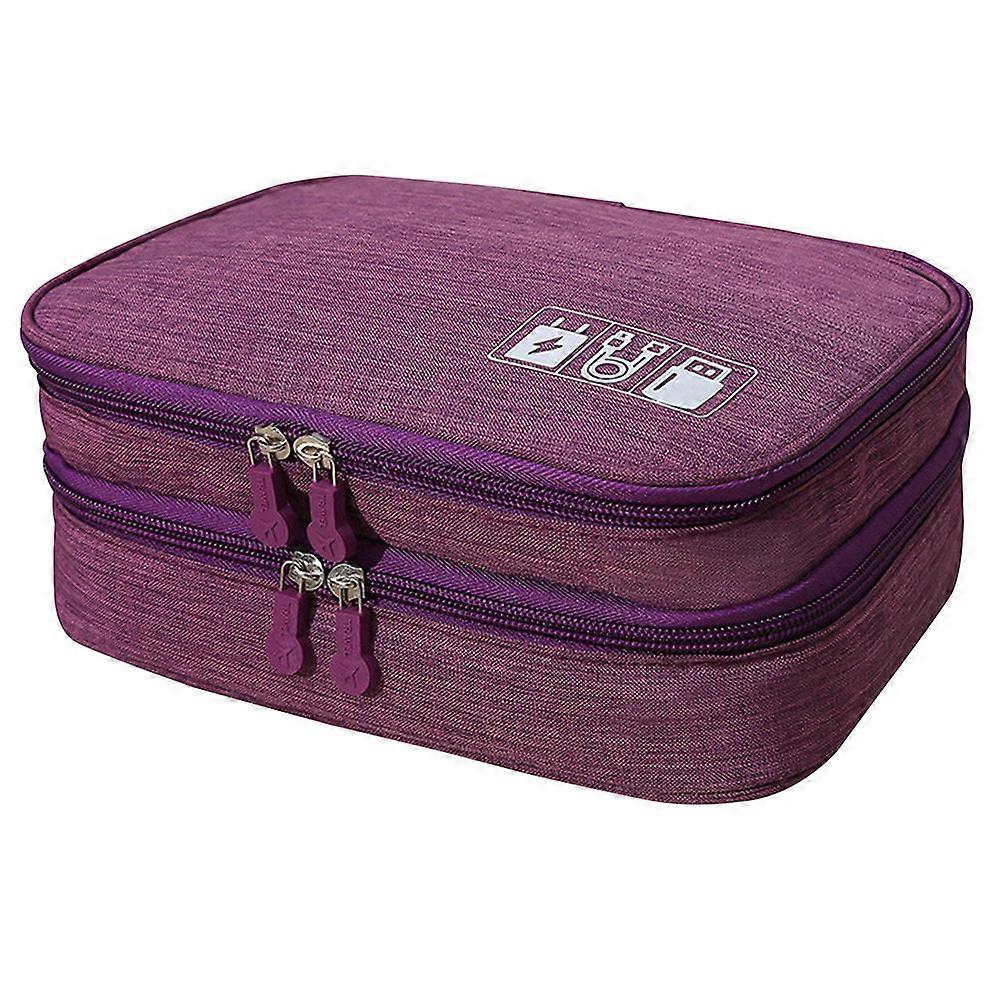 Cable Organizer Case for Travel Electronics Accessories Double Zipper Design Violet 1Set