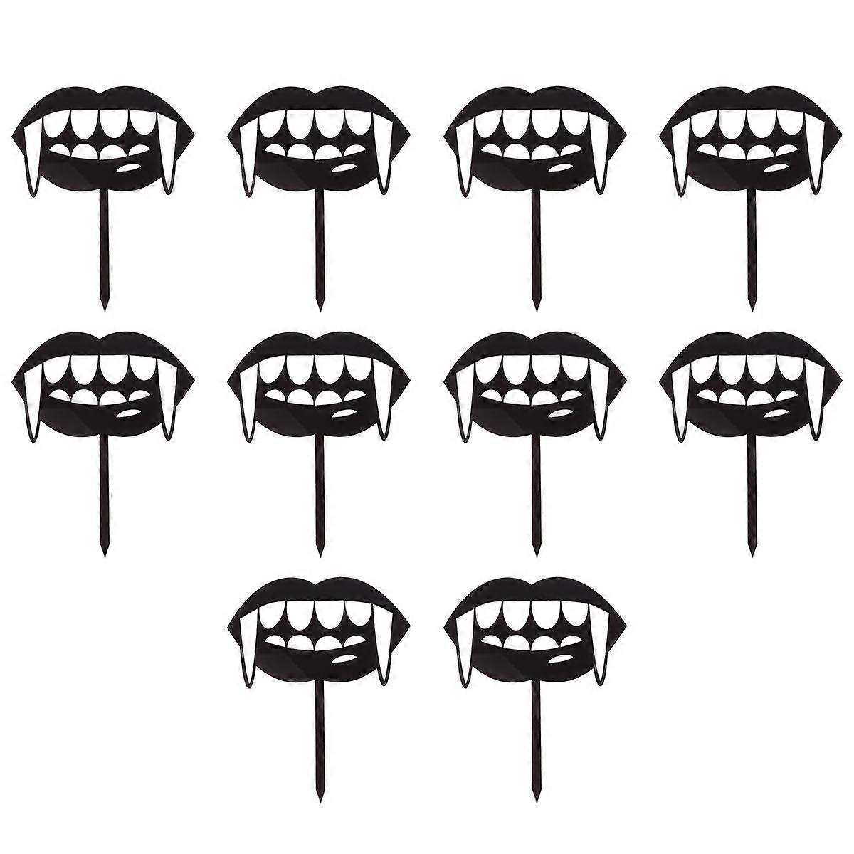 Fake Tooth for Halloween 10Pcs Cake Insert Cards Featuring Black Fangs for Cakes and Cupcakes