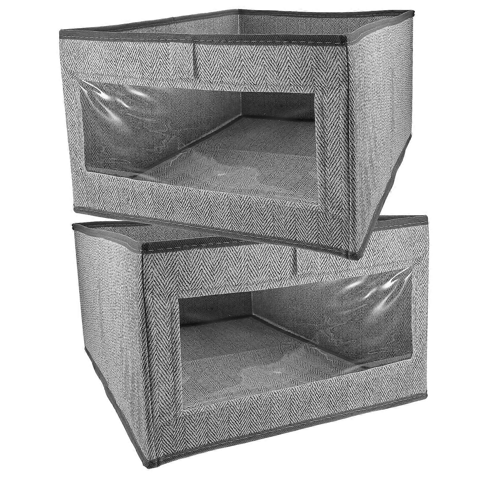 Grey Fabric Storage Bins with Handle and Clear Window for Clothes Organizers Foldable Non Woven 2pcs