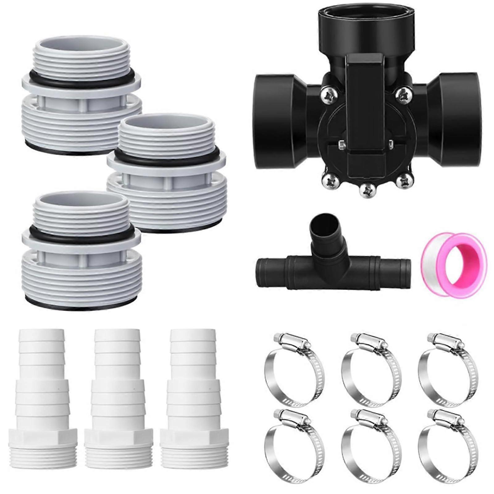 Pool Filter Hose Adapter Set With 3-Way Diverter Valves, Sealing Rings And Hose Clamps For Efficient Flow Black