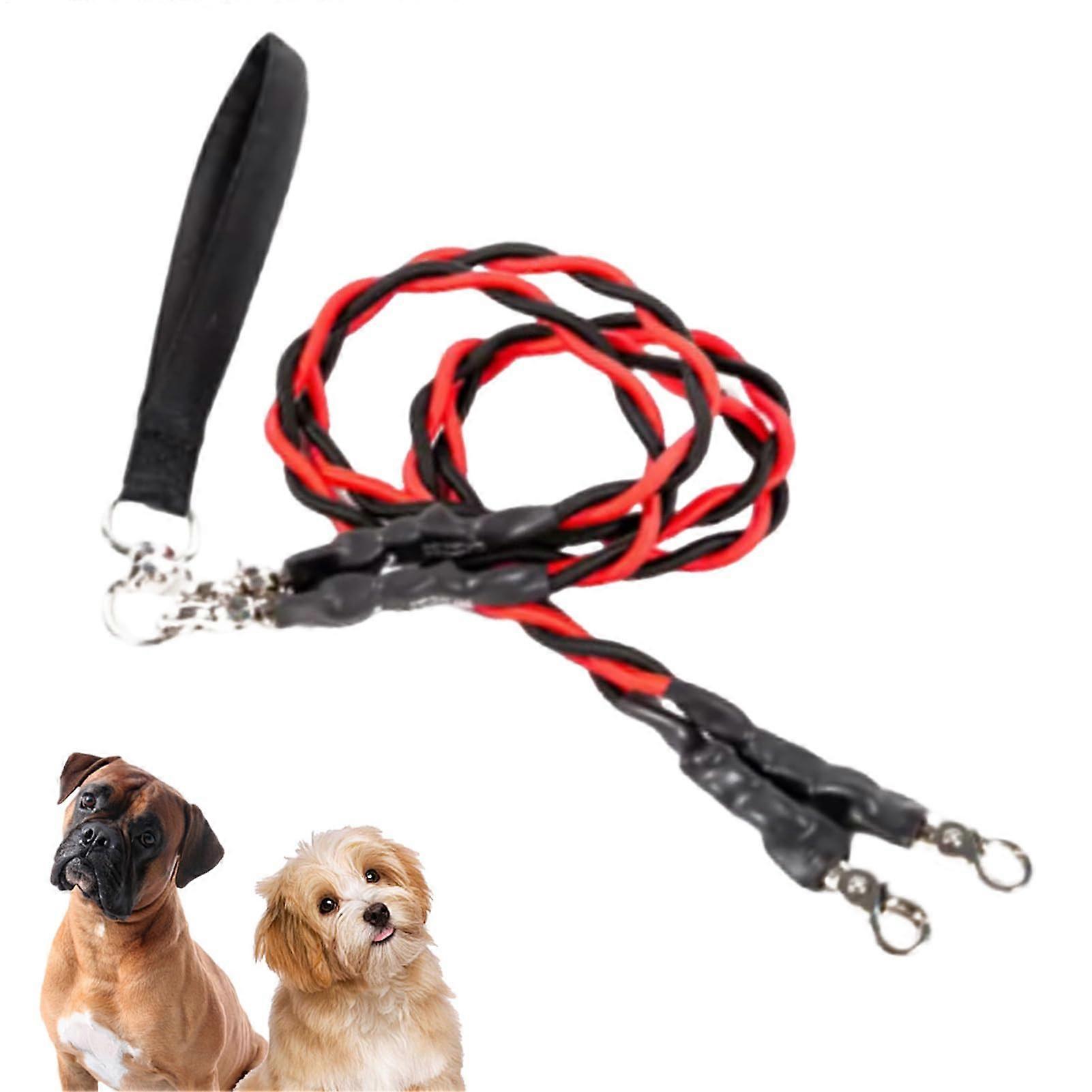 Dog leash, double leash for walking Comfortable pet accessory for park walks, training, safety, red.