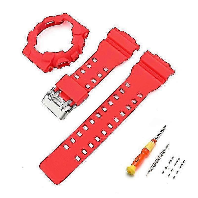 Watch Band Strap Set compatible with Casio GA-100 GA-110 GA-120 GLS-100 GAX-100 GD-100Bright Red SZRH A-S