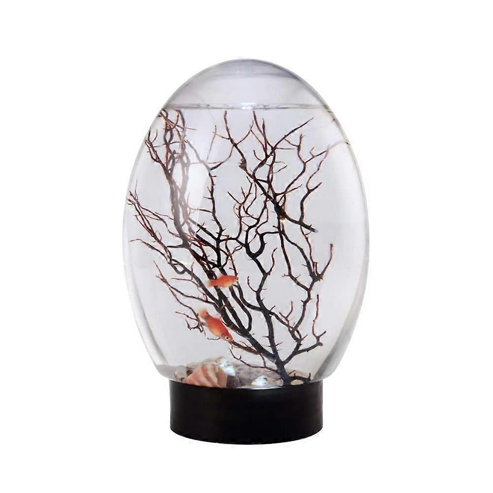 Mini Aquarium Ecosphere Closed Aquatic Ecosystem With LED Light Desktop No Feeding Or Water Changes Black Base Cover