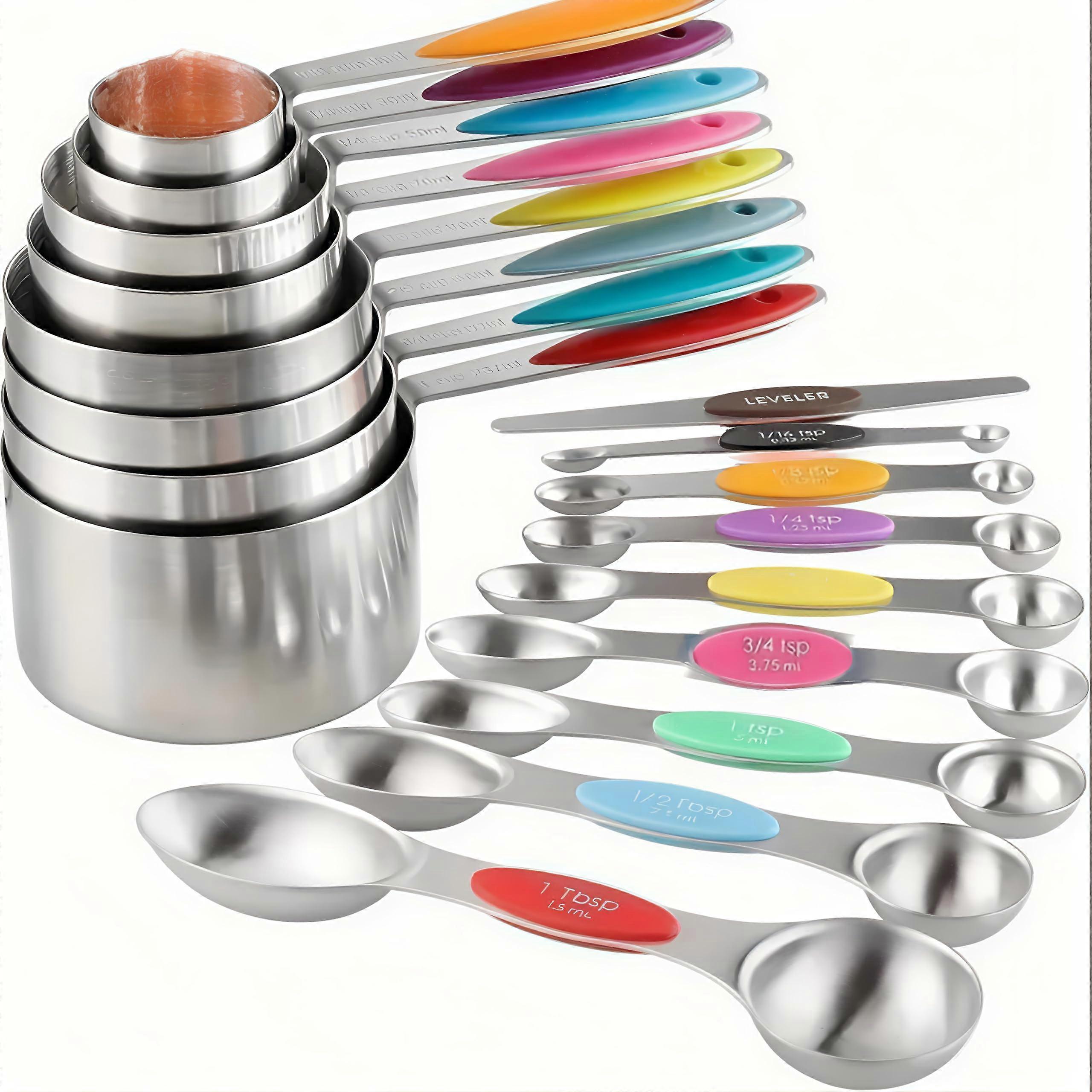 Measuring Cups and Spoons Set Stainless Steel 8 Stackable Measuring Cups 8 Magnetic Measuring Spoons with 1 Leveler in 9 Colors
