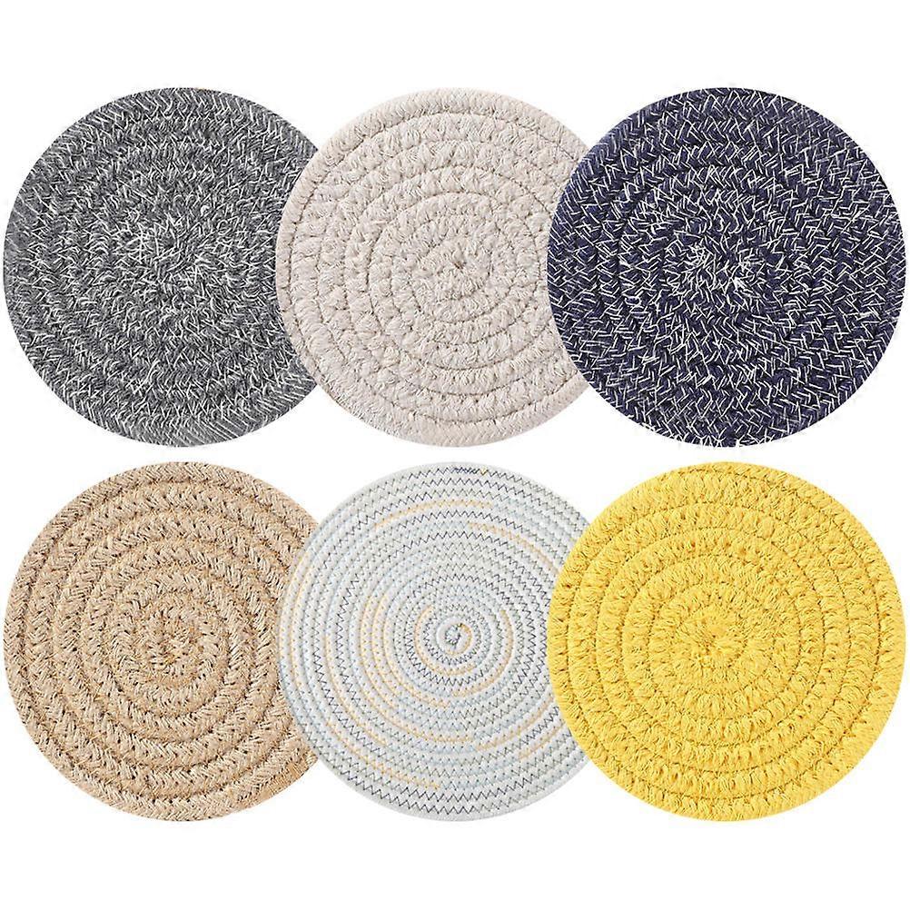Braided Drink Coaster Round Cotton Cup Coasters Table Surface Protection Dining Table Use 6Pcs