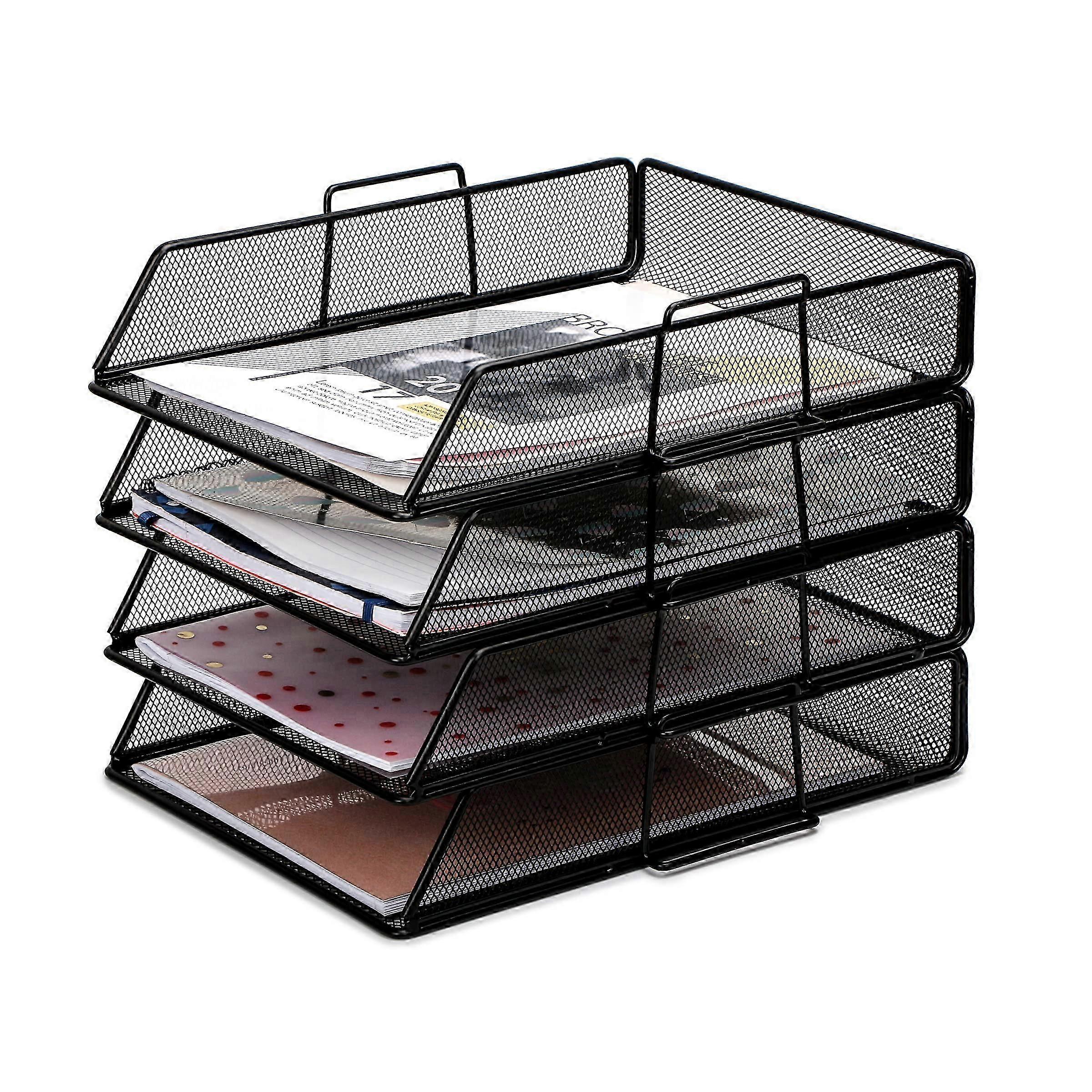 4 Pieces Letter Trays/Stackable Wire Mesh Desk Bin/Multifunctional Organizer/File Holder for Office, School, Study