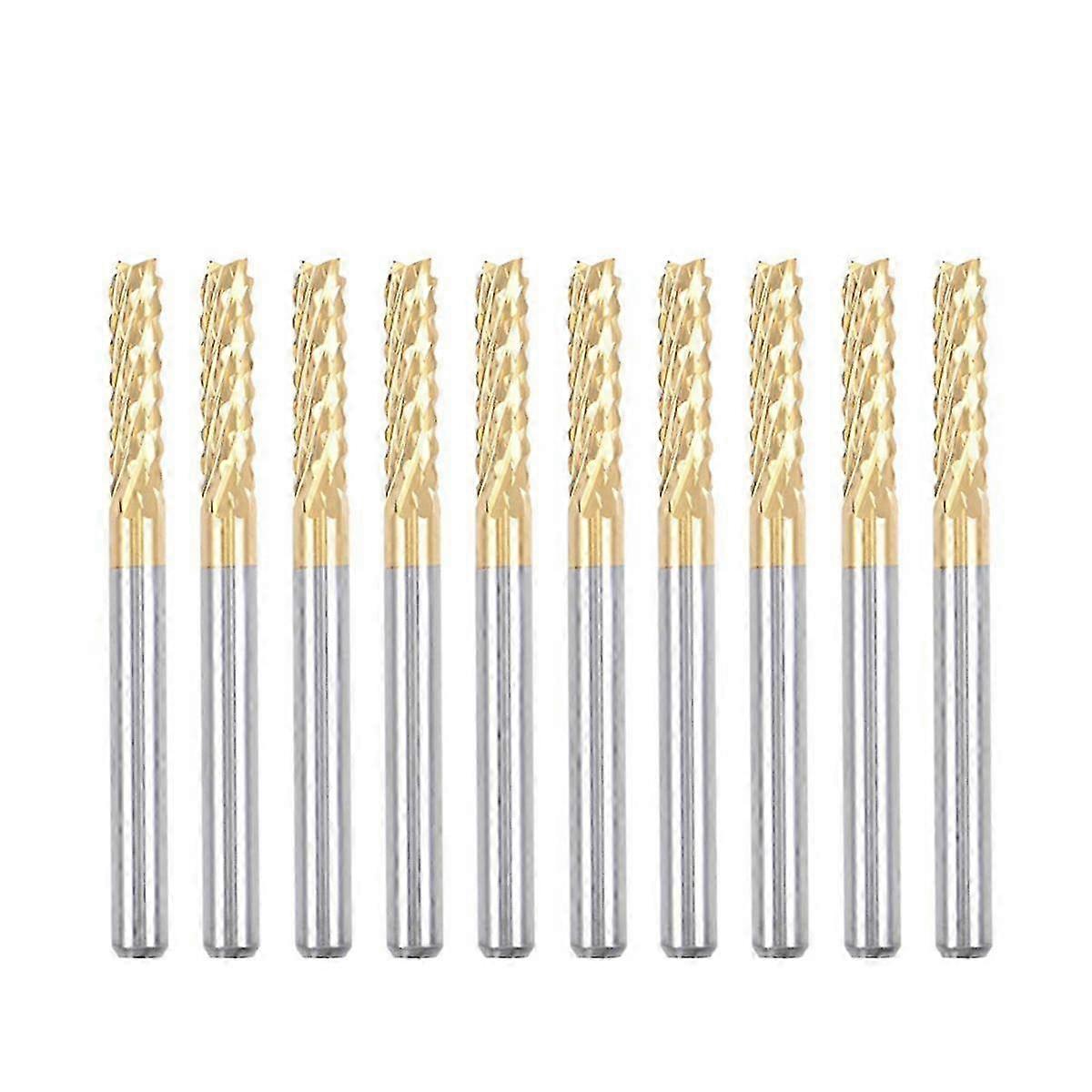 10PCS Titanium Coat Carbide End Mill Engraving Milling Cutter CNC Router Bits for PCB Machine, 1/8 Inch Shank 3Mm