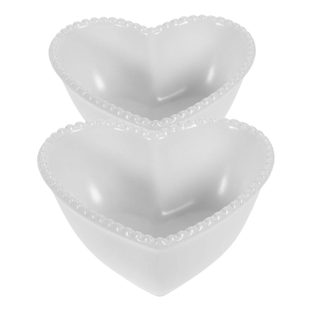 Ceramic Heart Dish for Snacks Home Users White Porcelain Decorative 2Pcs