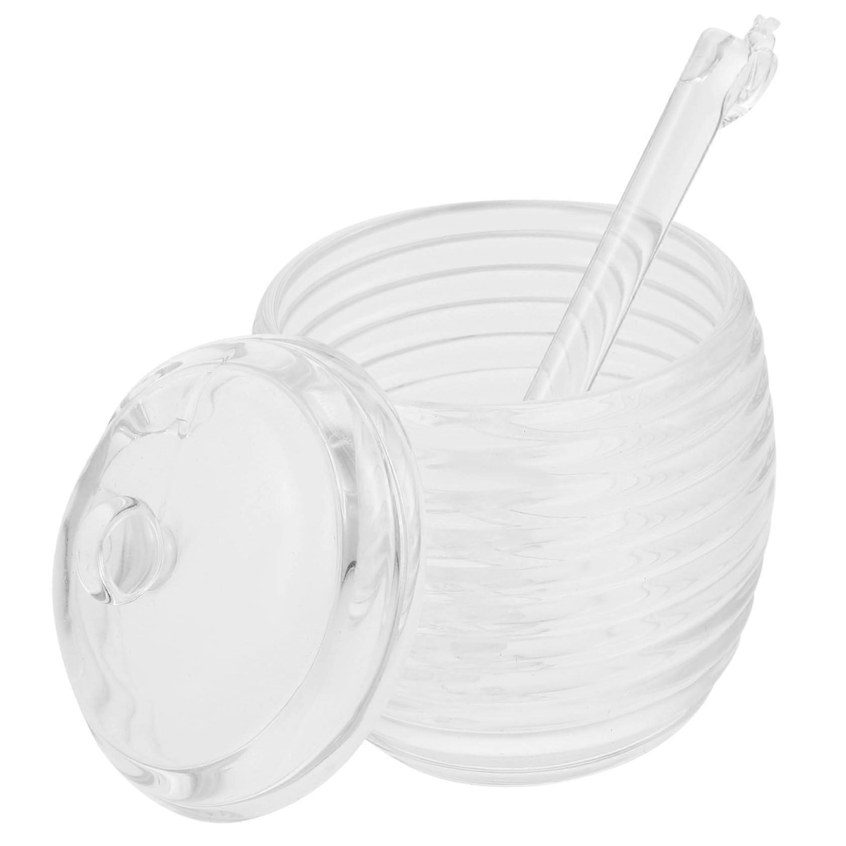 Kitchen Glass Syrup Pot Honey Jar with Stirring Stick and Lid, 16 Oz Clear Storage Container for Honey Syrup