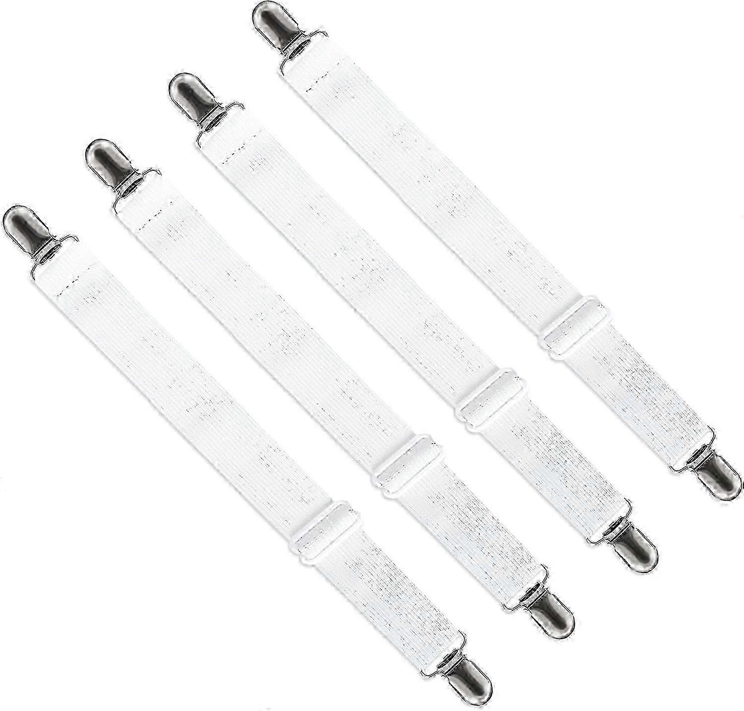 Adjustable Fitted Sheet Stretcher (65cm to 200cm),Adjustable Hold Down Strap Fastener(White, Pack of 4) Edition 0827