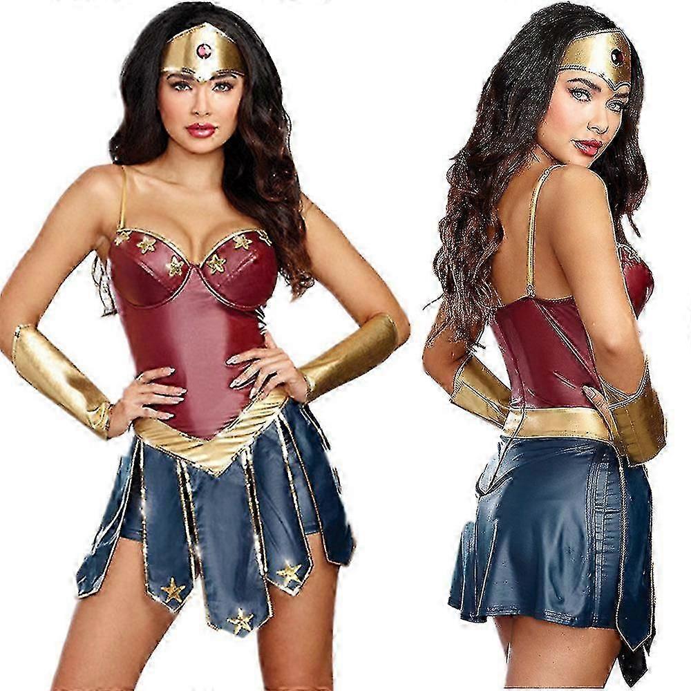 ワンダーウーマンコスチューム大人用女性DCコミックススーパーヒーローコスチュームハロウィーンコスプレパーティードレスアップフルセット