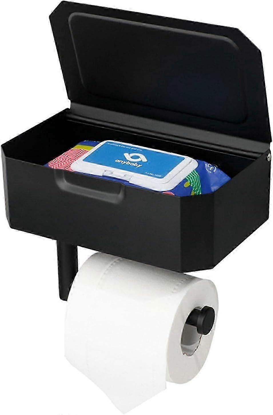 Space saving toilet paper holder with storage for bathrooms