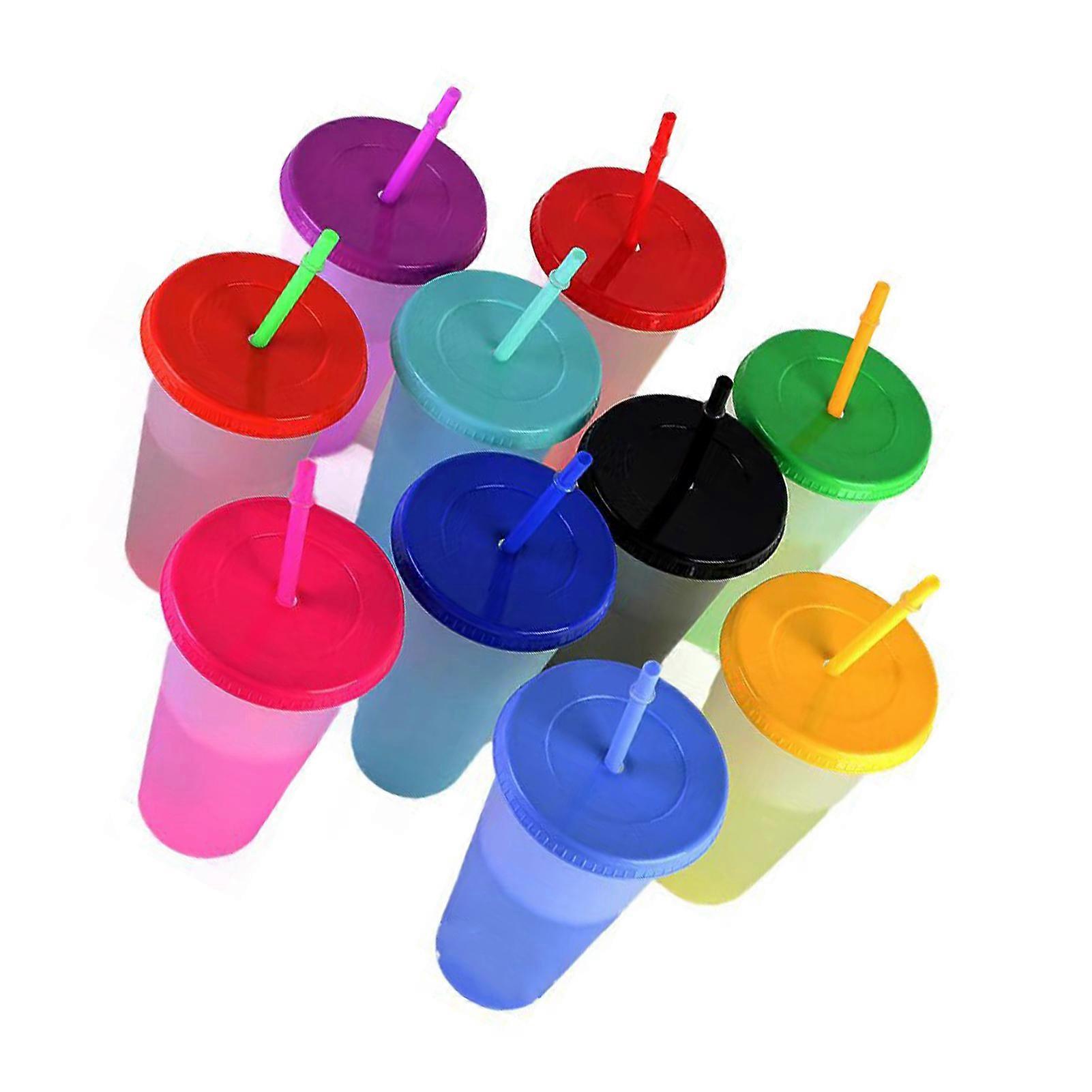 20pcs Color Changing Straw Cups 710ml, 17.8cm, PP Plastic Reusable