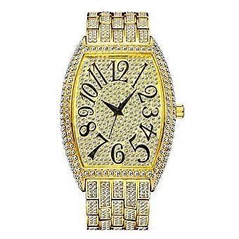 Mens klockor Stor urtavla Top Brand Luxury Silver Watch Män Diamond Quartz Klockor (gyllene)