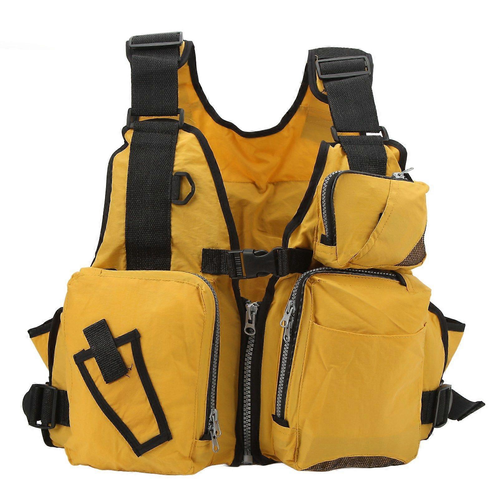 Mesh Fly Fishing Vest Yellow Free Size Outdoor Fishing Vest Backpack with Multiple Pockets for Men Women