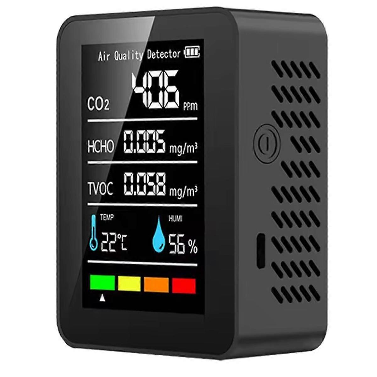 Air Quality Monitor 5 in 1 Air Quality Detector C02 Detector HCHO TVOC Tester LCD Temperature Humidity Tester Black