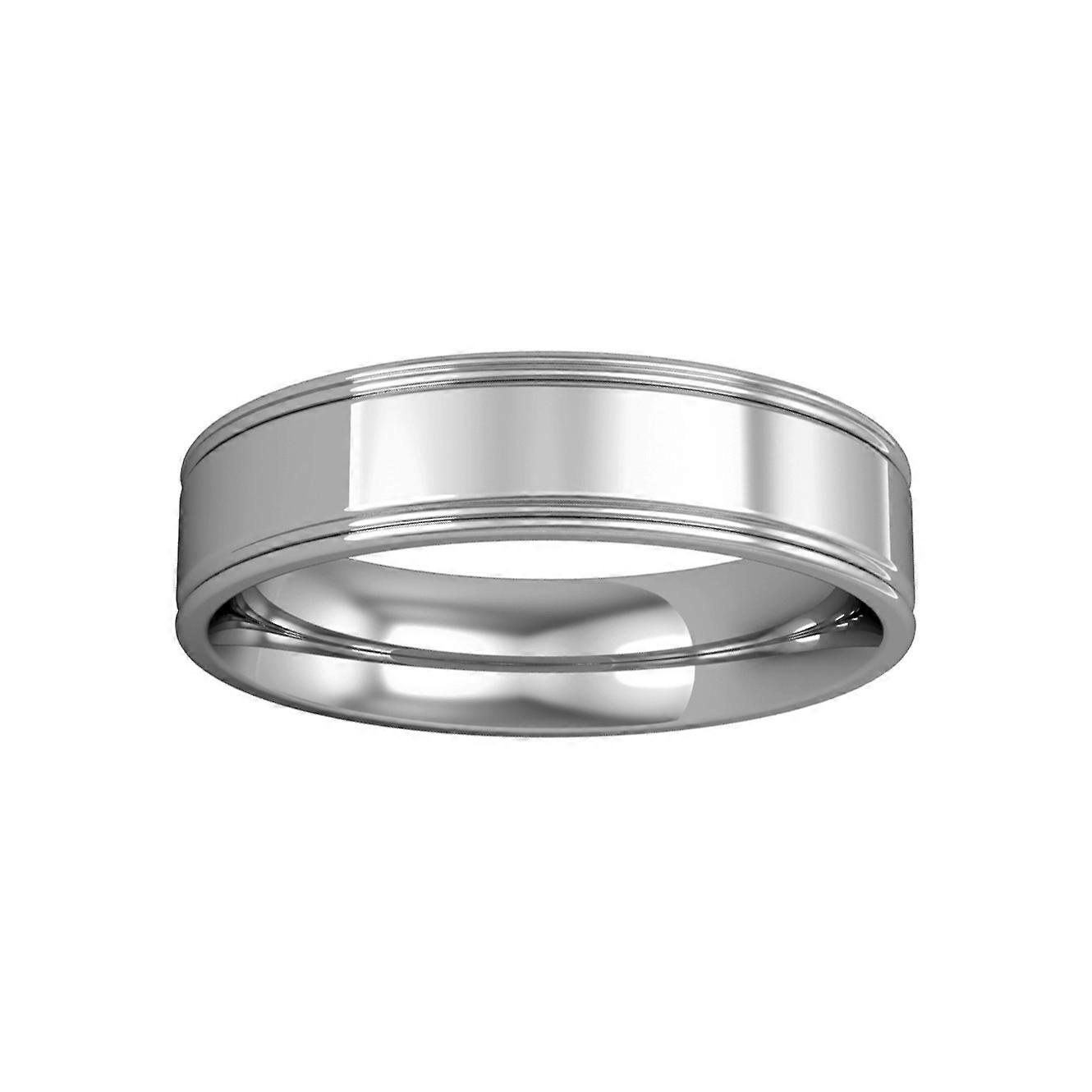 Jewelco London 9ct 白金 - 5mm Essential 平地赛道边缘戒指承诺 / 结婚戒指