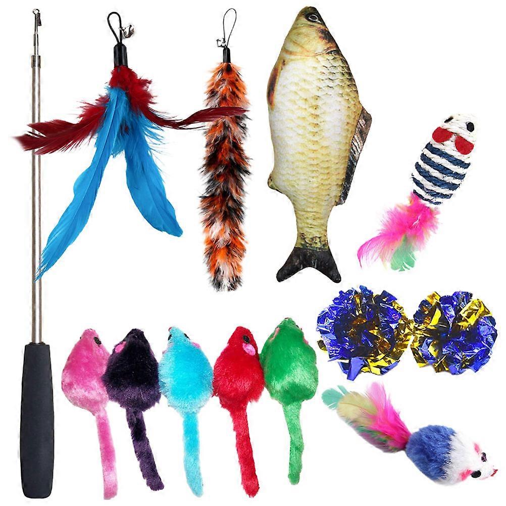 Interactive Cat Teaser Kitten Stick Pack with 15Pcs for Pet Cats Play