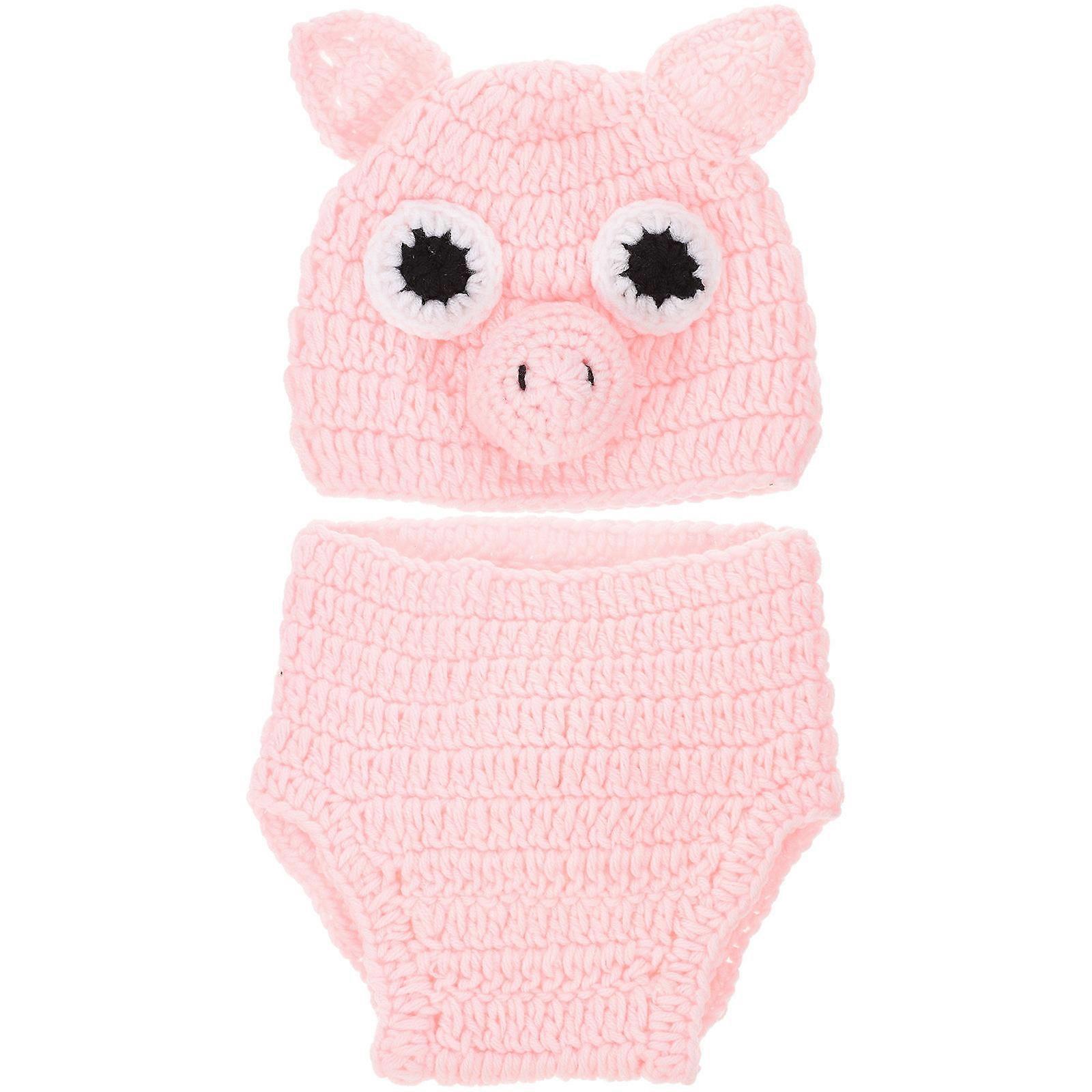 Baby Photo Shoot Outfit Pig Knitting Costume for Decor 1Set Wool