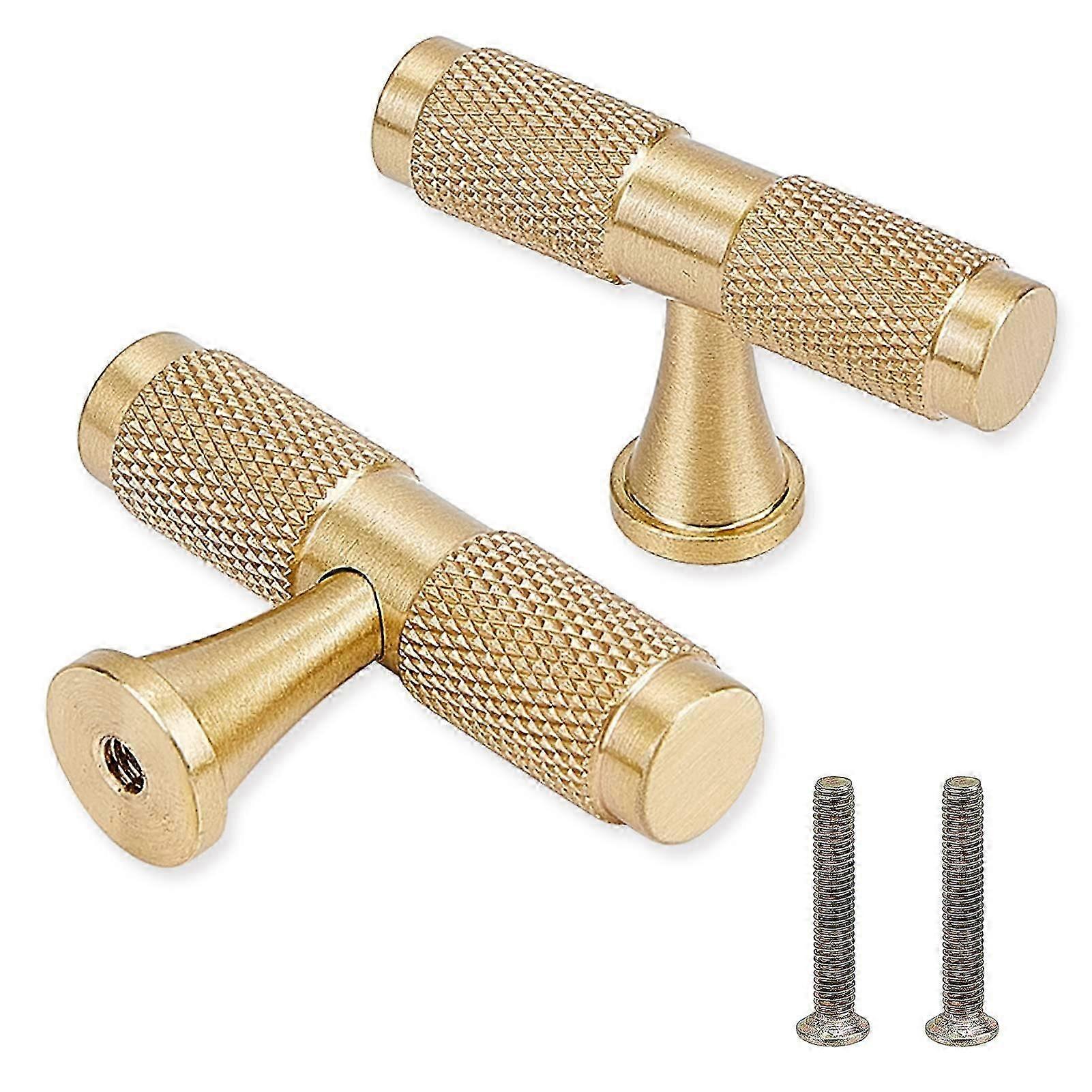 Gold Kitchen Cabinet Knobs, Brushed Brass Dresser Knobs, Single Hole Cabinet Knob T Bar Pull Hand EQZ