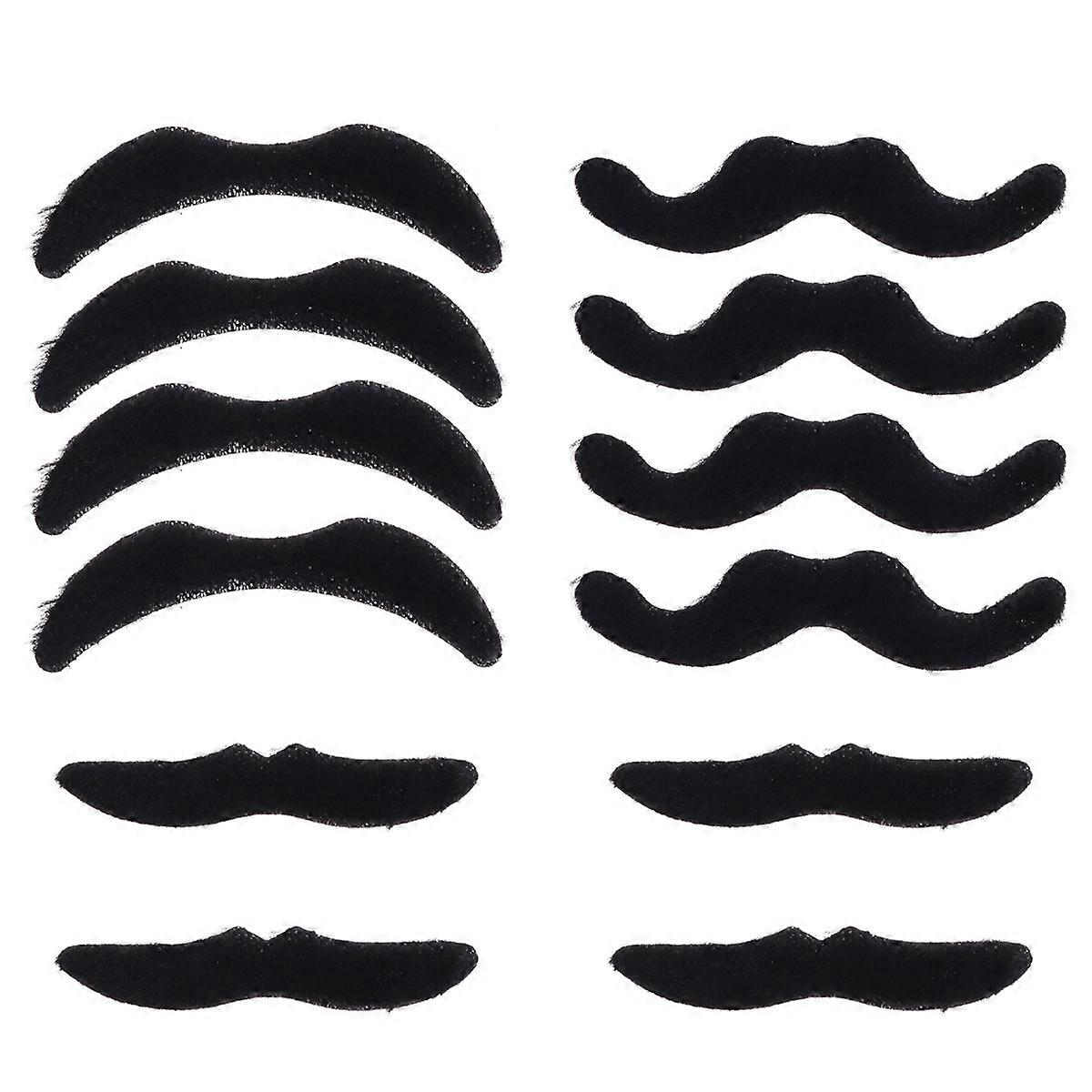 Cosplay Simulation Mustaches 12Pcs Self Adhesive Black Realistic Facial Hair for Costume Performance Parties