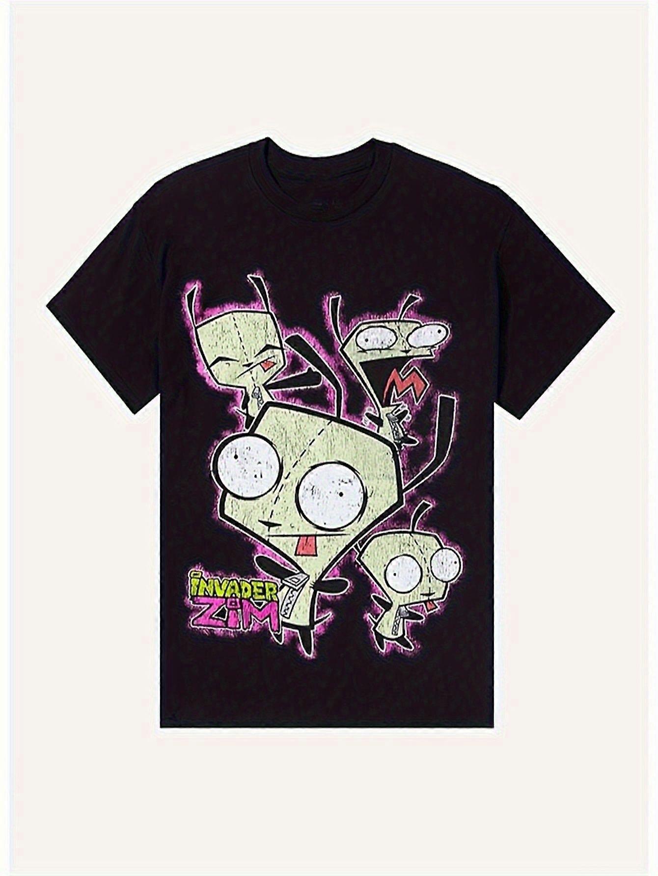 تي شيرت مجمعة Invader Zim GIR Distress - ملابس للجنسين للدراجات النارية ، تي شيرت مطبوع ناعم ومريح لنقل الحرارة ، أسود مع N-SETUI214