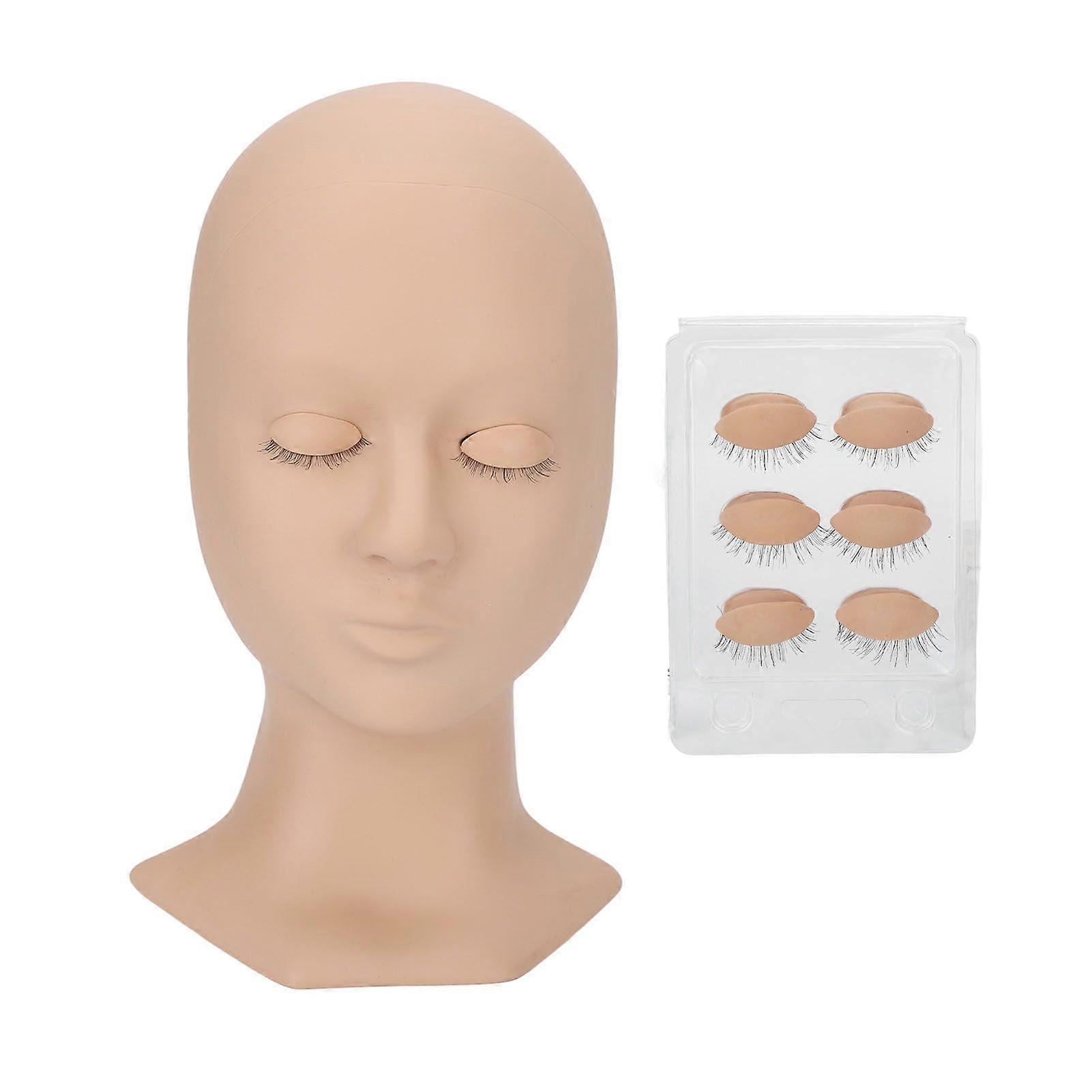 Eyelash Extensions Training Mannequin Head Soft Silicone Removable Eyelids Lifelike Practice Head Skin Color(11.02 X 6.1 X 3.94in)
