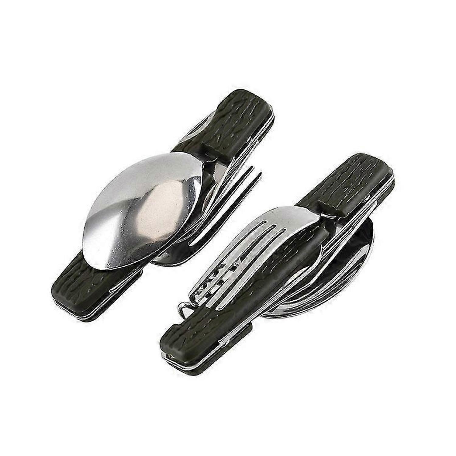4 in 1 Multifunctional Tableware Folding Stainless Steel Spoon Fork Cutter Bottle Opener for Camping