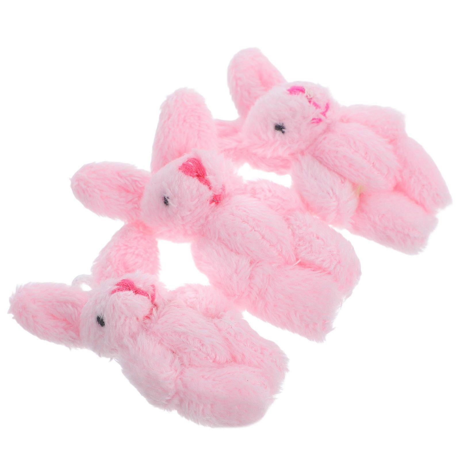 Miniature Rabbit Statue Plush Bunny Ornaments for Decor 15Pcs Pink