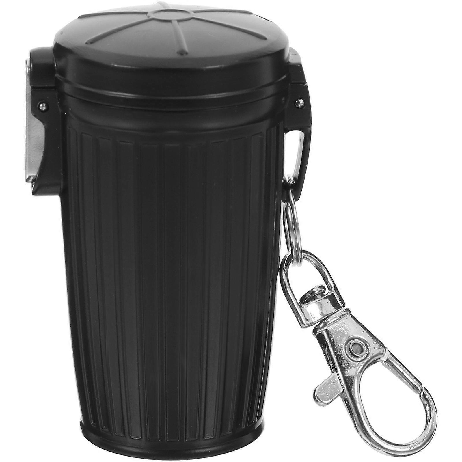 Sleek Mini Trash Can With Lid Keychain For Smokers Car Use Black Portable 1Pcs