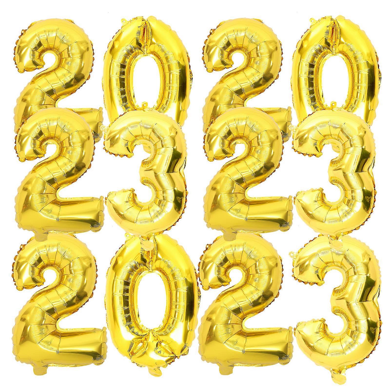 12 Sets Happy New Year Party Balloons Number Design For Graduation Party 18.5X14.6X0.2In Golden Color Atmosphere Enhancement