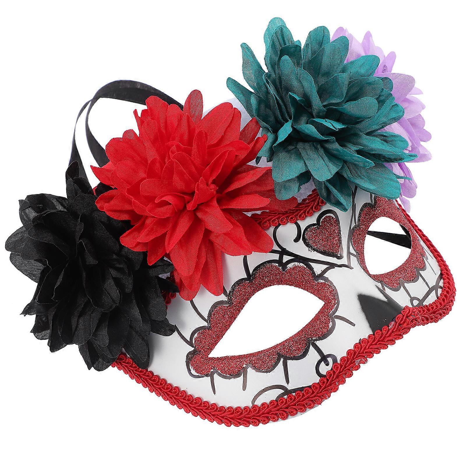 2Pcs Day of The Dead Mask with Flower for Cosplay Decorative Flower Skull