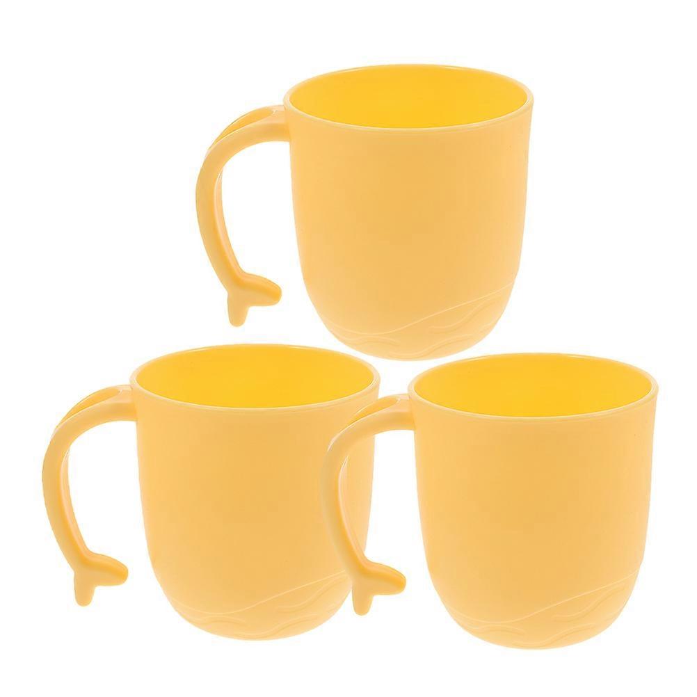 Brushing Cups 6 Pcs Cartoon Dolphin Tail Handle Mouthwash Cup For Kids In Yellow Suitable For Bathing Use With Comfortable Grip