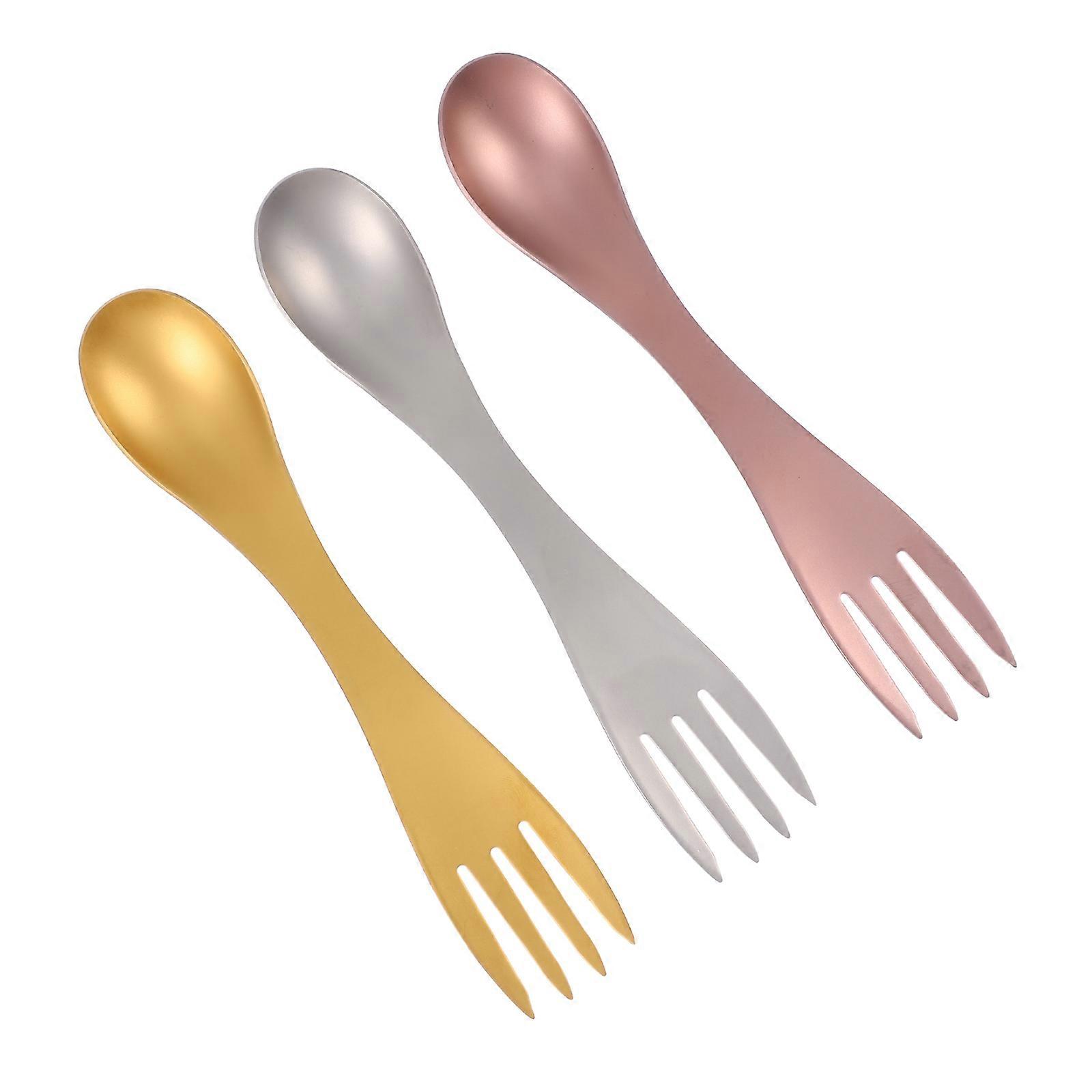 Portable 2 in 1 Fork Spoon Stainless Steel Cutlery with 3Pcs Combination