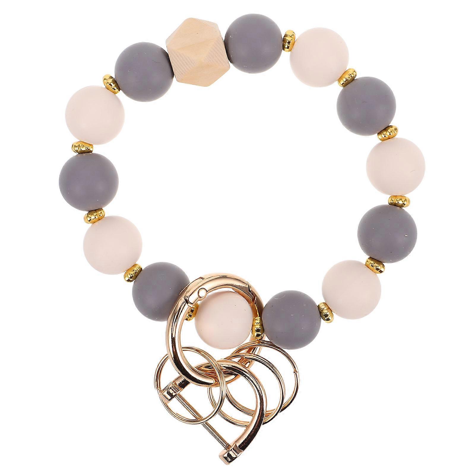 Silicone Beaded Bracelet Keychain for Decoration with 4Pcs Key Ring