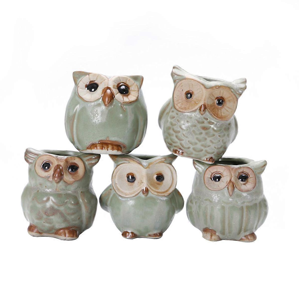 Cactus Pots Ceramic Owl Mini Small Plant Pot for Succulent 10Pcs