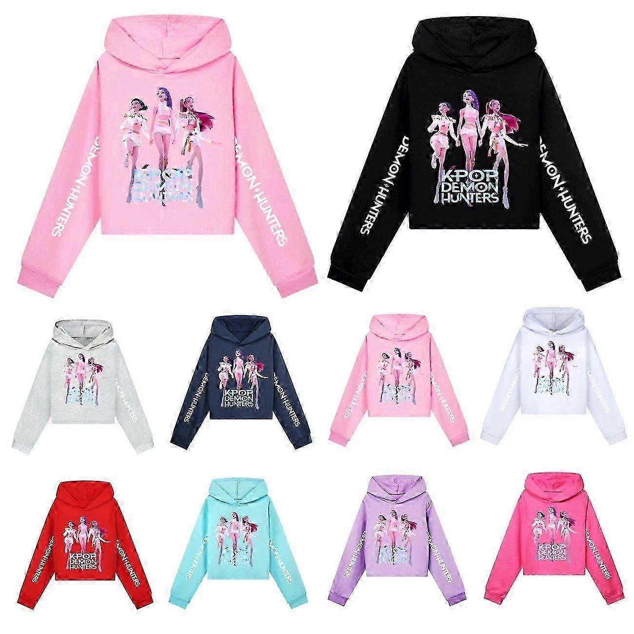 Felpa con cappuccio Kpop Demon Hunters per ragazze, felpa con cappuccio Huntrx per bambini, maglione, top D