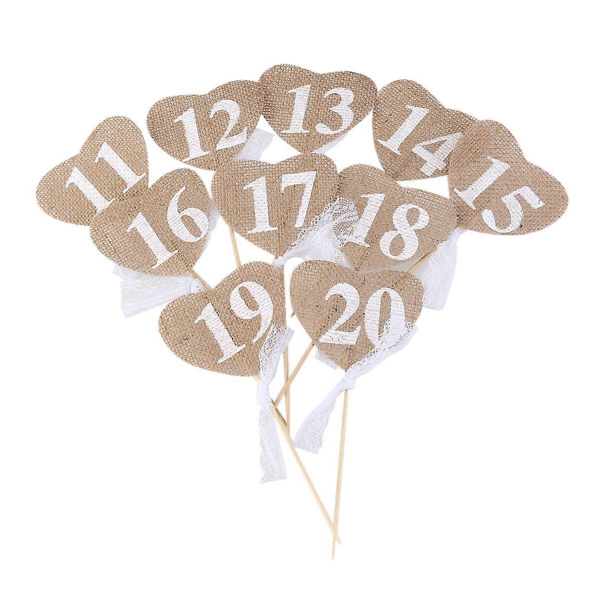 Hessian Burlap Banners for Wedding Table Number 11-20 Decor 10Pcs Set