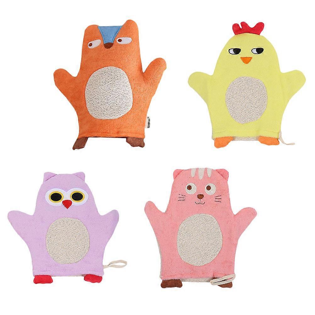 Cartoon Showering Gloves Children Bathing Cotton 4Pcs Set