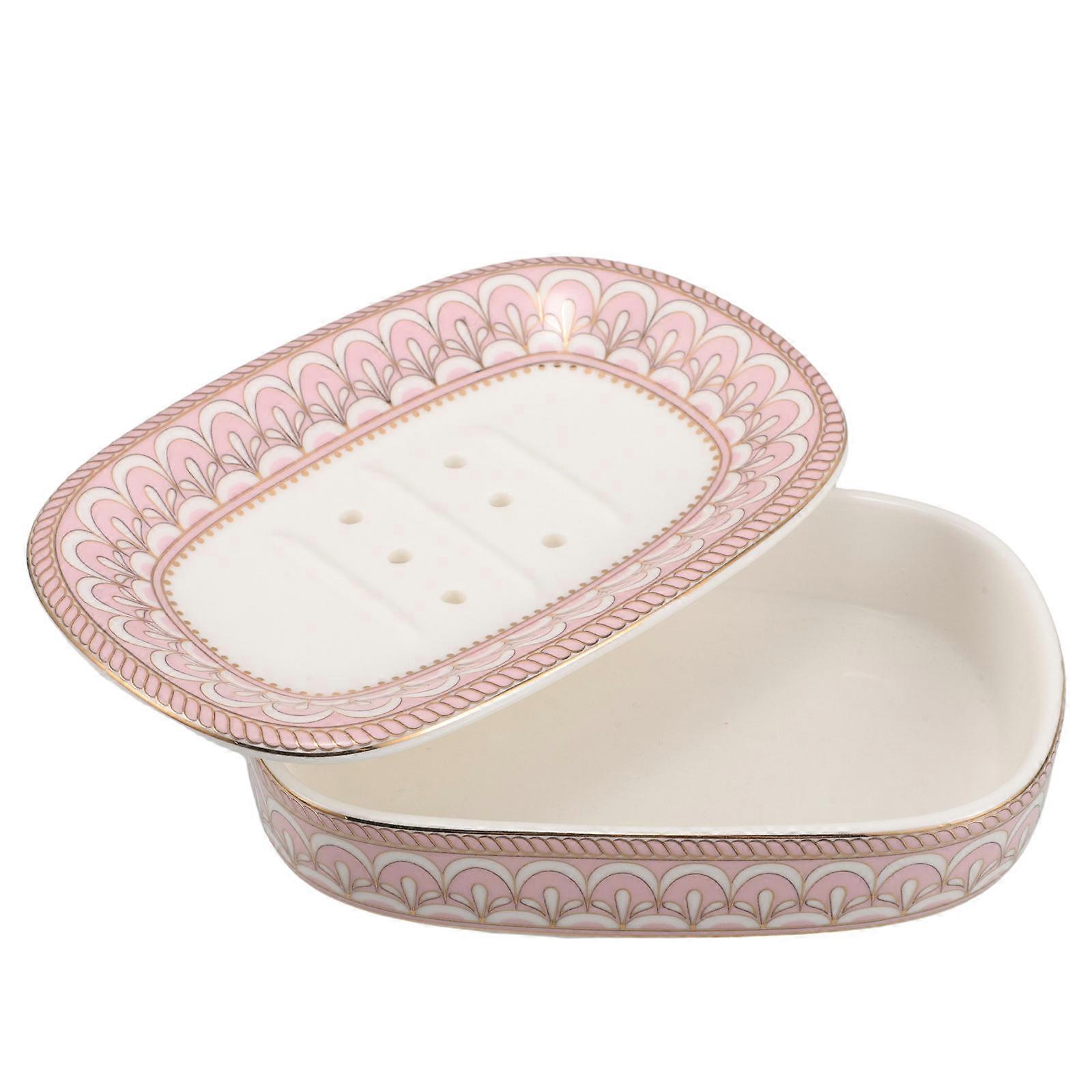 Pink Ceramic Soap Dish for Soap Holding with Draining Design 2Pcs Set